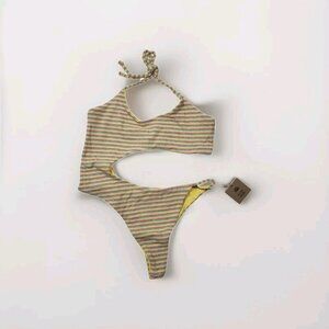 Free People x Toast Swim Cut Out One Piece Rainbow Rib Swimsuit Women's XL Beach